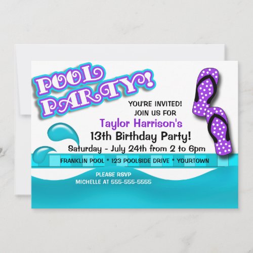 Pool Party Birthday Personalized Invite