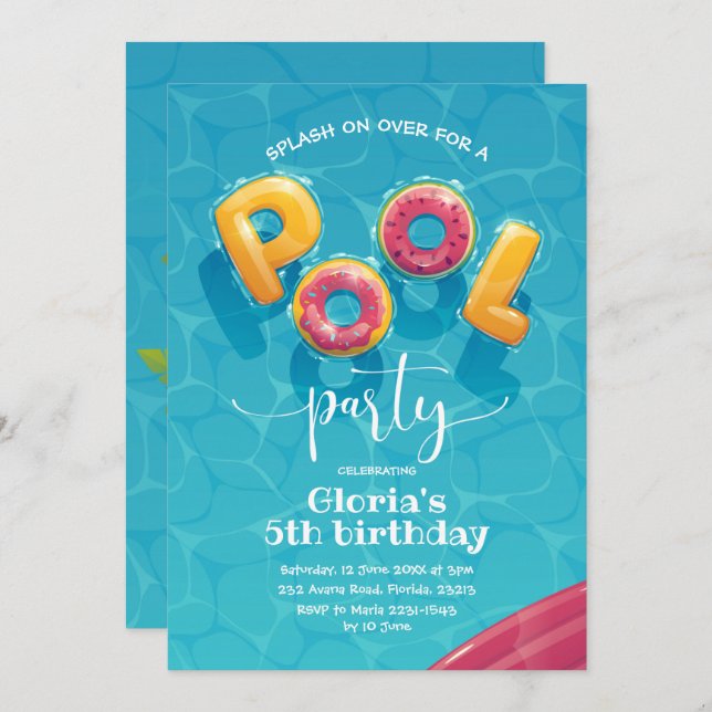 Pool Party Birthday Invitation (Front/Back)