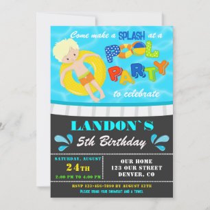 Pool party birthday invitation Boy pool invite