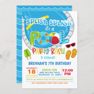 Pool Party Birthday Invitation - Boy WH