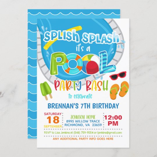 Pool Party Birthday Invitation - Boy WH | Zazzle.com