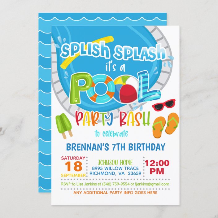 Pool Party Birthday Invitation - Boy WH | Zazzle.com