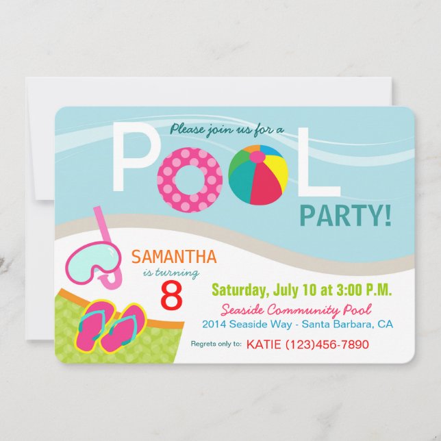 Pool Party Birthday Invitation Card (Front)