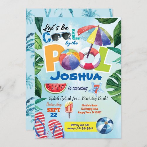 Pool party birthday invitation for Kid chlildren