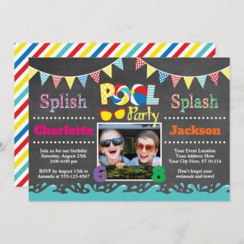 Pool Party Birthday Invitation | Joint Birthday by PuggyPrints at Zazzle