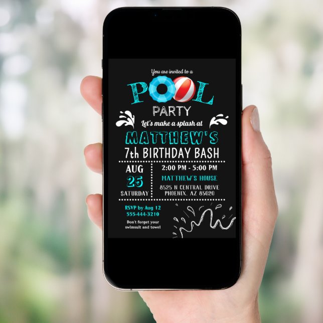 Pool Party Birthday Invitation Splash Party (Front Digital)