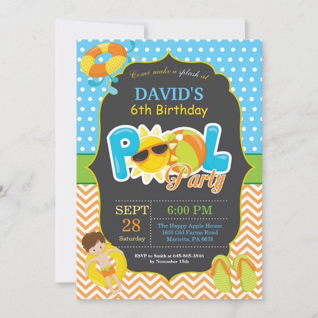 Pool Party Birthday Invitation Splish Splash Boy (Front)