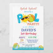 Pool Party Birthday Invitation Splish Splash Boy (Front/Back)