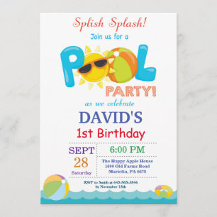 Pool Party Birthday Invitation Splish Splash Boy