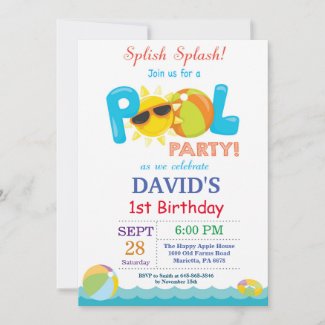 Pool Party Birthday Invitation Splish Splash Boy