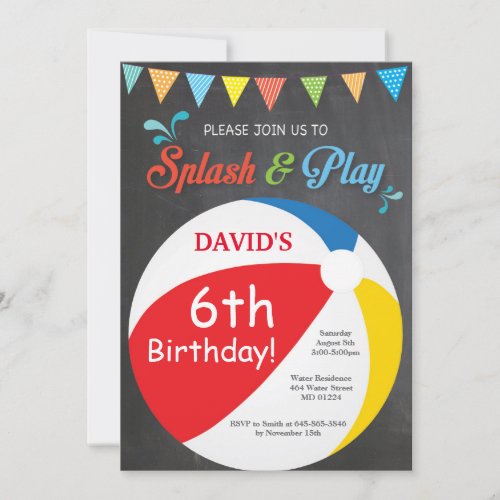 Pool Party Birthday Invitation Splish Splash Boy