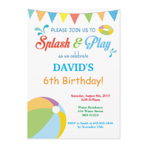 Pool Party Birthday Invitation Splish Splash Boy