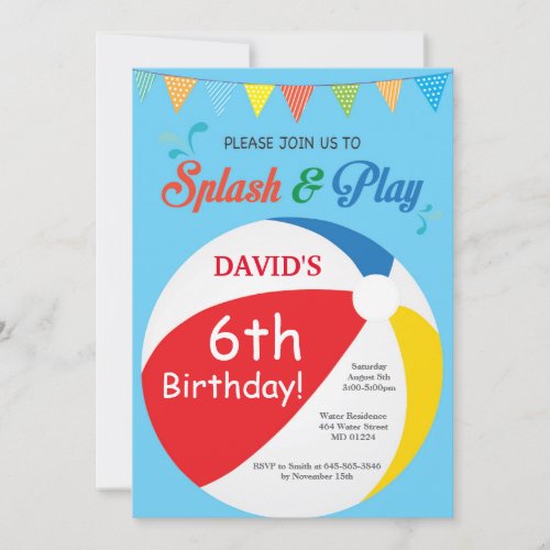 Pool Party Birthday Invitation Splish Splash Boy