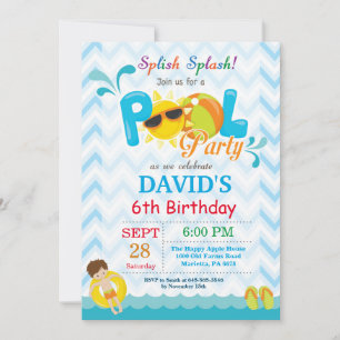 Pool Party Birthday Invitation Splish Splash Boy