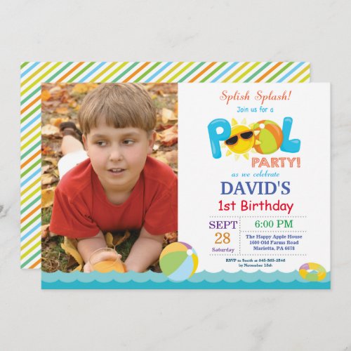 Pool Party Birthday Invitation Splish Splash Boy