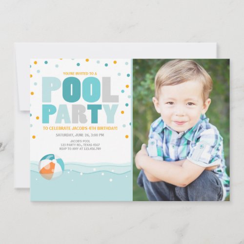 Pool party  birthday invitation Splish Splash Boy