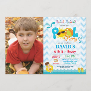 Pool Party Birthday Invitation Splish Splash Boy