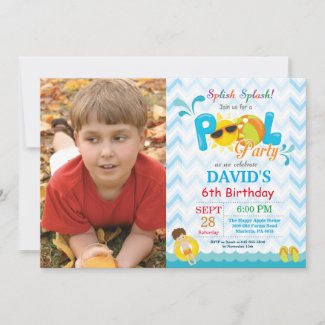 Pool Party Birthday Invitation Splish Splash Boy