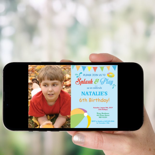 Pool Party Birthday Invitation Splish Splash Boy (Front Digital)