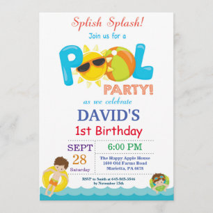 Pool Party Birthday Invitation Splish Splash Boy