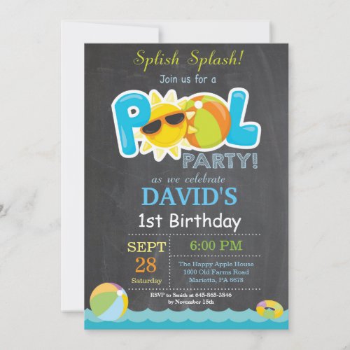 Pool Party Birthday Invitation Splish Splash Boy