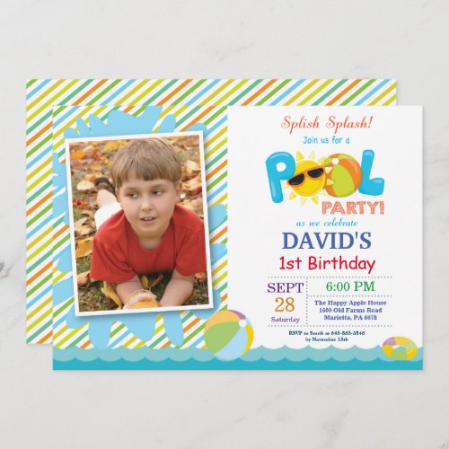 Pool Party Birthday Invitation Splish Splash Boy