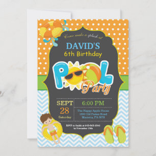 Pool Party Birthday Invitation Splish Splash Boy