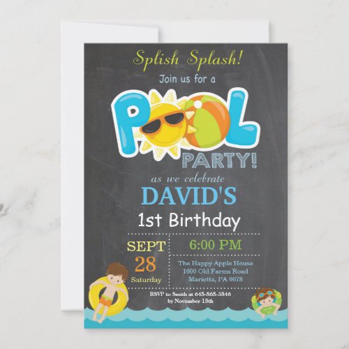 Pool Party Birthday Invitation Splish Splash Boy