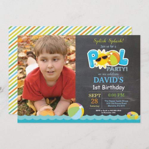 Pool Party Birthday Invitation Splish Splash Boy