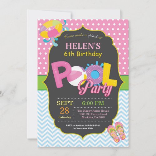 Pool Party Birthday Invitation Splish Splash Girl