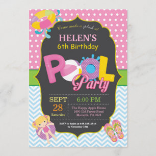 Pool Party Birthday Invitation Splish Splash Girl