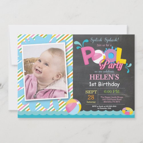 Pool Party Birthday Invitation Splish Splash Girl