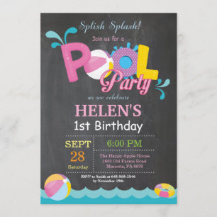 Pool Party Birthday Invitation Splish Splash Girl