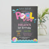 Pool Party Birthday Invitation Splish Splash Girl (Standing Front)