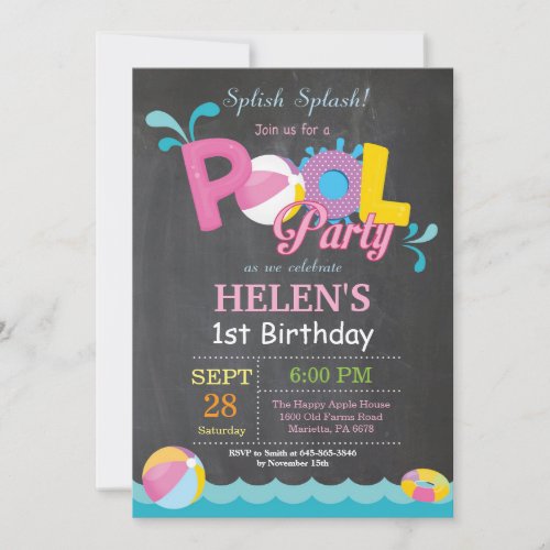 Pool Party Birthday Invitation Splish Splash Girl