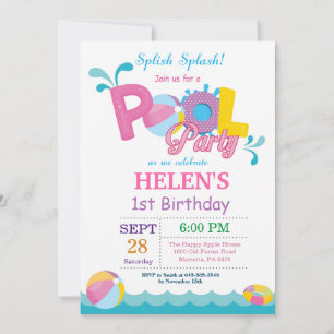 Pool Party Birthday Invitation Splish Splash Girl