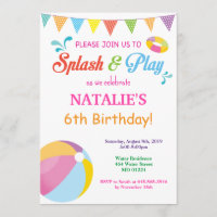 Pool Party Birthday Invitation Splish Splash Girl