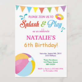 Pool Party Birthday Invitation Splish Splash Girl