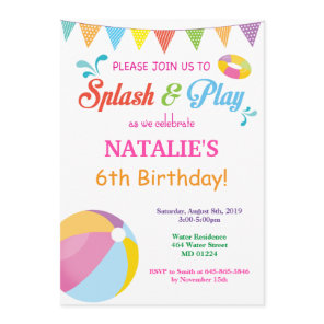 Pool Party Birthday Invitation Splish Splash Girl