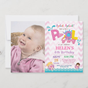 Pool Party Birthday Invitation Splish Splash Girl