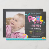 Pool Party Birthday Invitation Splish Splash Girl (Front/Back)