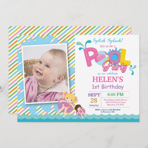 Pool Party Birthday Invitation Splish Splash Girl