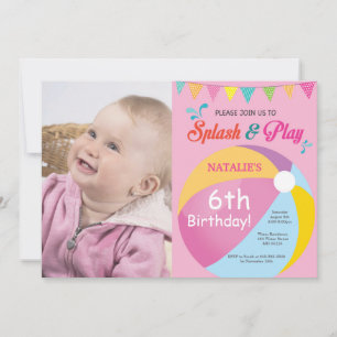 Pool Party Birthday Invitation Splish Splash Girl