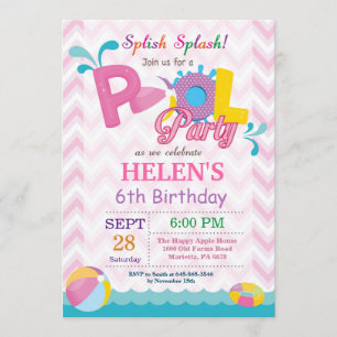 Pool Party Birthday Invitation Splish Splash Girl