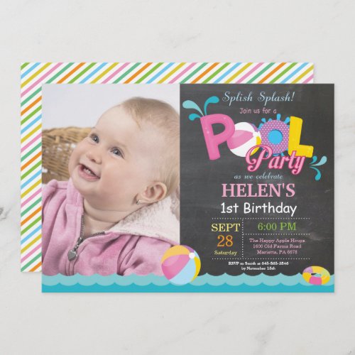 Pool Party Birthday Invitation Splish Splash Girl