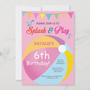 Pool Party Birthday Invitation Splish Splash Girl