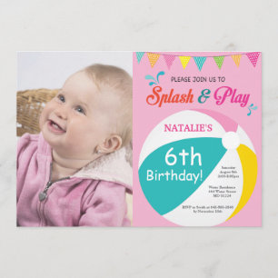 Pool Party Birthday Invitation Splish Splash Girl