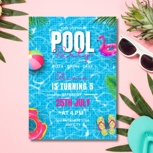 Pool Party Birthday Invitation, Summer party  Invitation