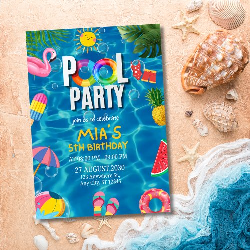 Pool Party Birthday Invitation Swimming Party  Invitation