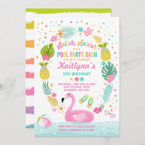 Pool Party Birthday Invitation Tropical Flamingo